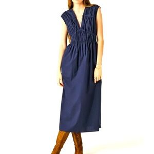 ba&sh Deep Blue Gathered Midi Dress